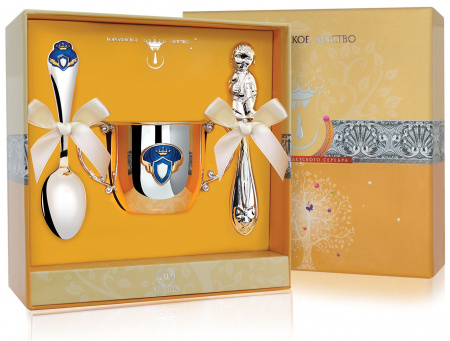 Серебряный набор «Принц» поильник, ложка и погремушка