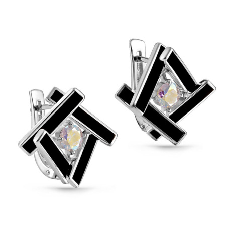 Серебряные серьги с эмалью и фианитами