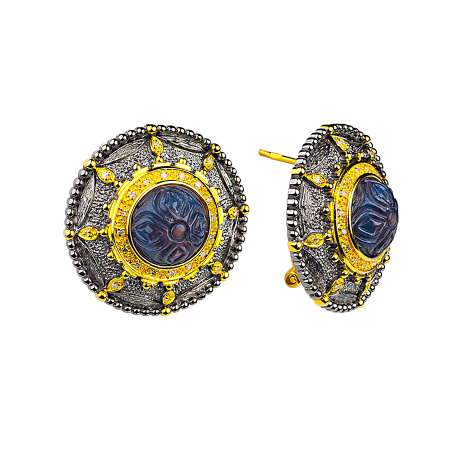 Серьги серебряные с черным перламутром и бриллиантами