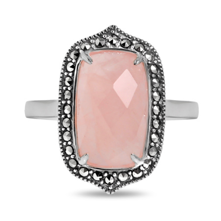 Серебряное кольцо с розовым кварцем и марказитами Swarovski