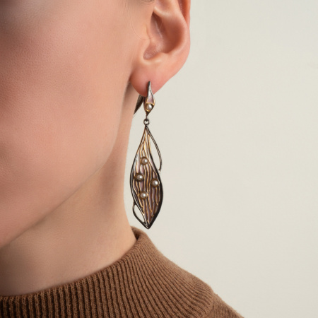 Серьги из серебра с эмалью «Перо Жар-птицы»