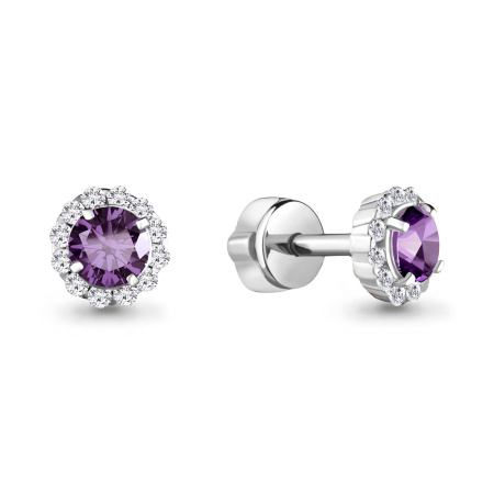 Серьги-гвоздики из серебра с аметистом и фианитами