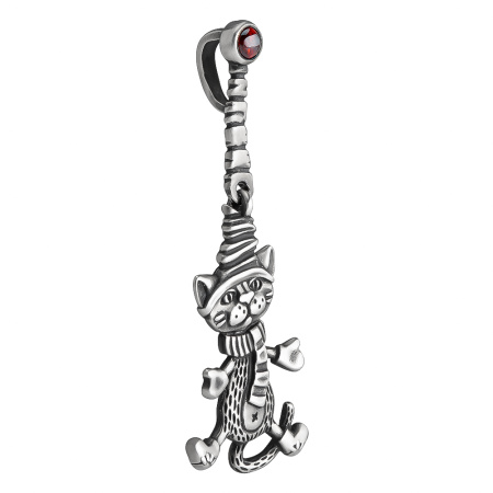 Подвеска серебро 925 Кот веселый в зимнем колпаке гулять идет