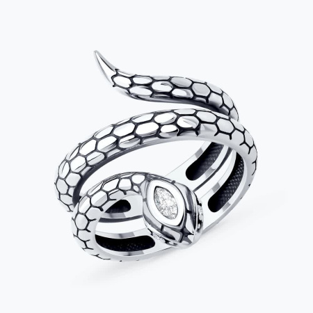 Серебряное кольцо с фианитом «Змея»