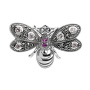 Серебряная брошь с марказитами Swarovski, аметистом и фианитами