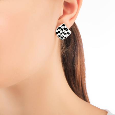 Cеребряные серьги с черной и белой эмалью