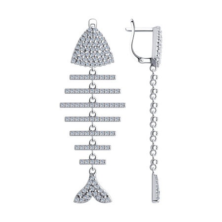 Серьги из серебра с фианитами «Рыба»