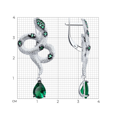 Серебряные серьги с фианитами «Змея»