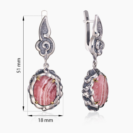 Серьги из серебра с камнем родохрозит