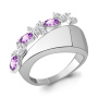 Серебряное уольцо с фианитами и аметистами