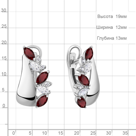Серебряные серьги с гранатми и фианитами