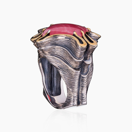 Серебряное кольцо «Розовый Крест» с родохрозитом