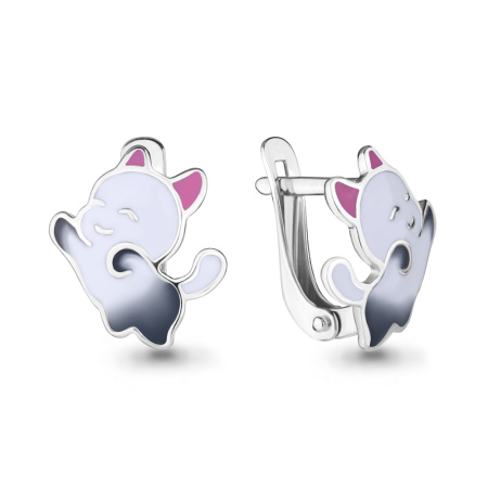 Серьги из серебра с эмалью «Котик»