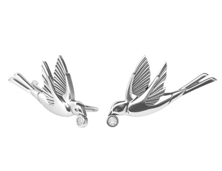 Серебряные серьги-каффы с фианитами «Птицы»