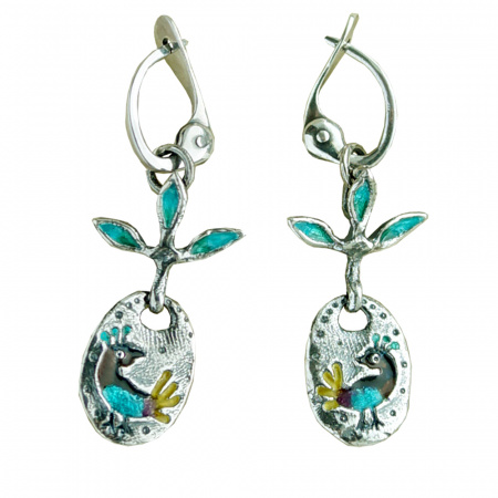 Серебряные серьги «Голубка» с эмалью