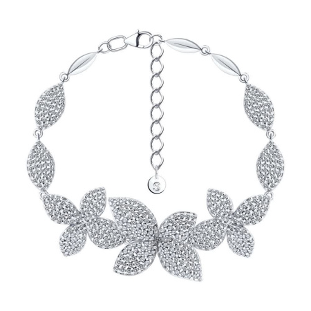 Браслет из серебра с фианитами «Цветы»