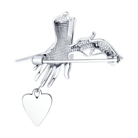 Серебряная брошь с фианитами «Сердце»