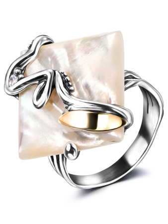 Кольцо из серебра с перламутром и золотом