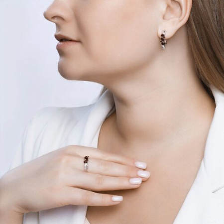 Серьги из серебра с гранатами и фианитами