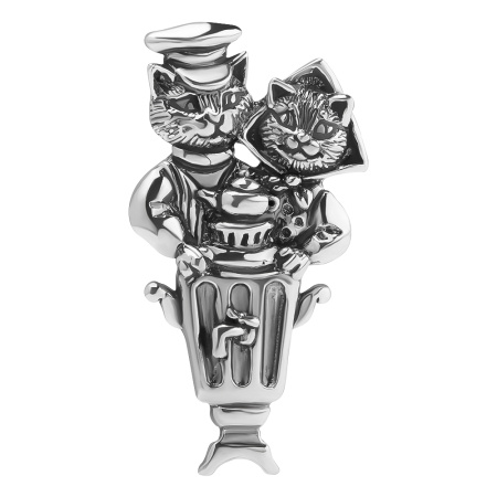 Серебряная брошь «Котейки-бараночки» коты самовар