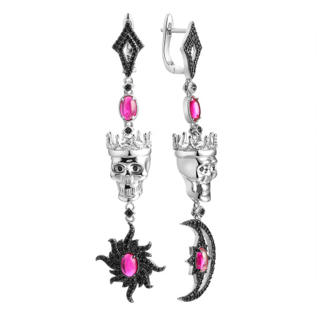 Серьги из серебра со шпинелью и корундом «Черепа»