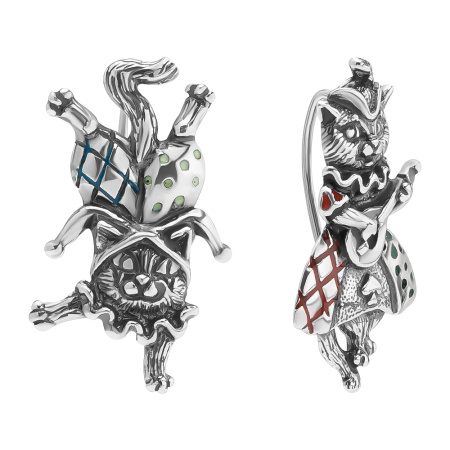 Серьги из серебра «Commedia dell'arte» кошка кот шут