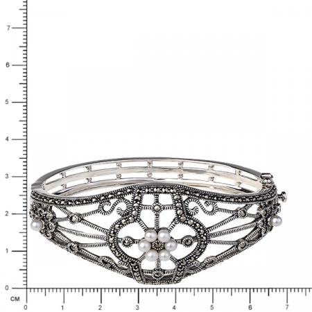 Серебряный браслет с жемчугом и марказитами Swarovski