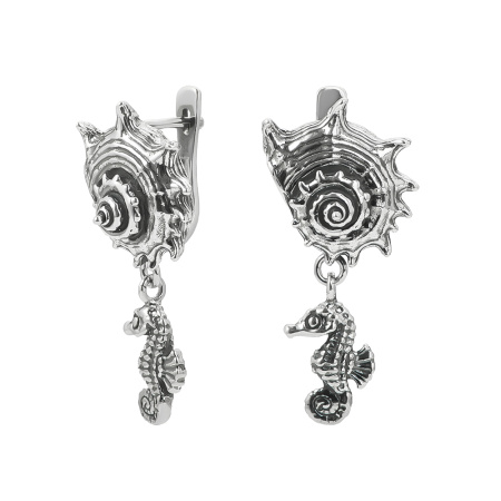 Серьги из серебра «Морской конек»