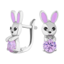 Серьги серебряные «Заяц» с эмалью и фианитами