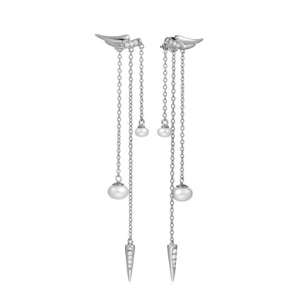 Серьги из серебра с жемчугом и фианитами