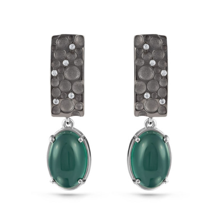 Серьги из серебра с ониксами и фианитами