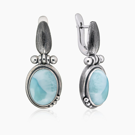 Серьги из серебра с камнем ларимар