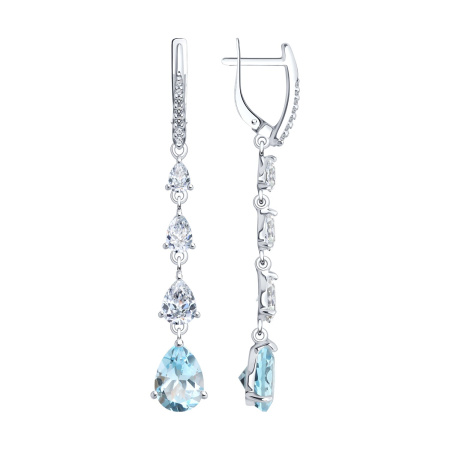 Серьги из серебра с топазами и фианитами