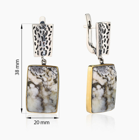 Серебряные серьги «Белоснежный Мотив» с агатом