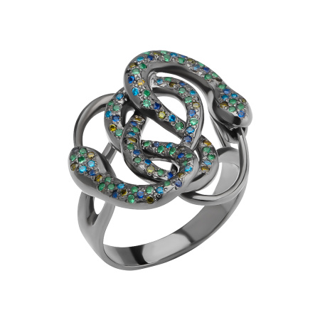 Кольцо из серебра с фианитами «Змея»