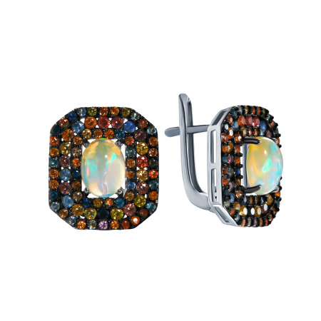 Серьги из серебра с опалами и сапфирами