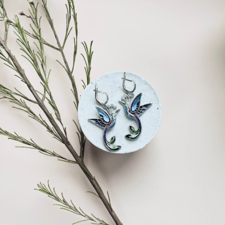 Серьги из серебра «Райская птица» с эмалью