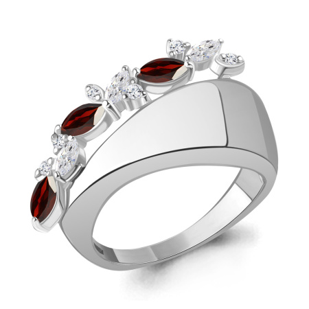 Кольцо из серебра с гранатами и фианитами