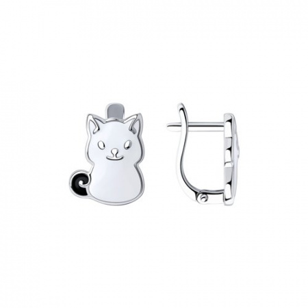 Серьги «Кот» из серебра с эмалью
