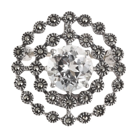 Серебряная брошь с белым топазом и марказитами Swarovski