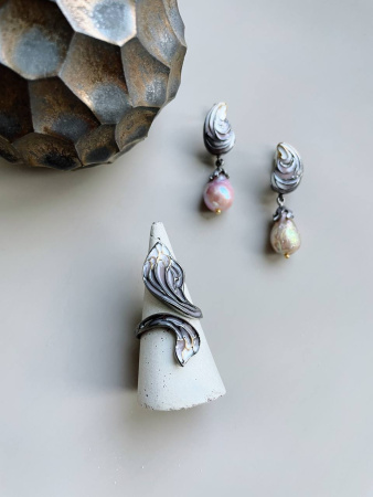 Кольцо из серебра с эмалью «Крыло стрекозы»