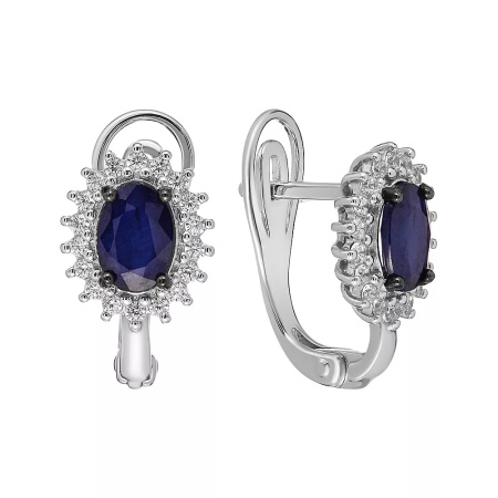 Серьги из серебра с сапфиром и фианитами