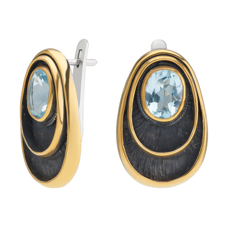 Серебряные серьги с топазами в позолоте