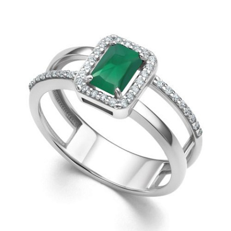 Серебряное кольцо с агатом и фианитами