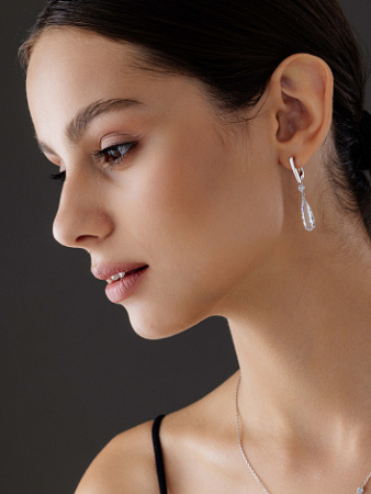 Серьги из серебра с горным хрусталем и фианитами