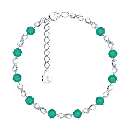 Серебряный браслет с фианитами и агатом «Бесконечность»