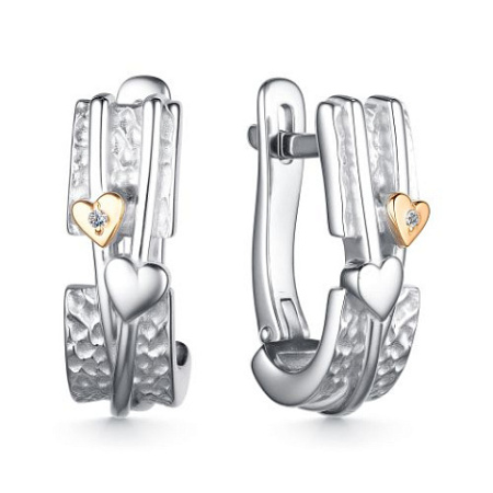 Серьги из серебра с бриллиантом «Сердце»