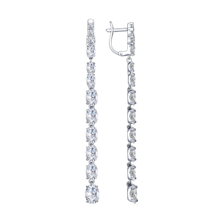 Серьги длинные из серебра с фианитами
