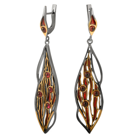 Серьги из серебра с эмалью «Перо Жар-птицы»