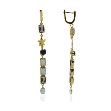 Серебряные серьги с аметистами, ляпис и топазами